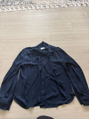 LOFT Navy Tie-Neck Blouse